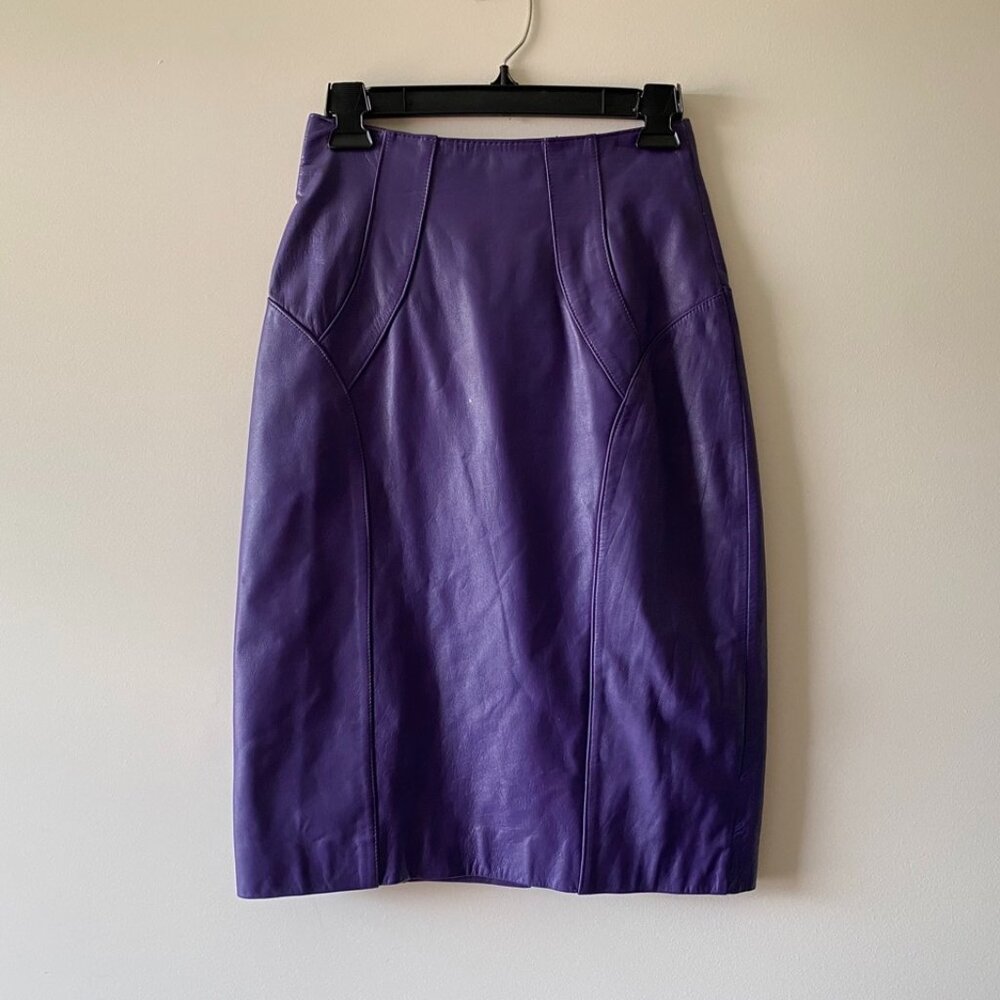 Chia Genuine Leather Purple Pencil Skirt